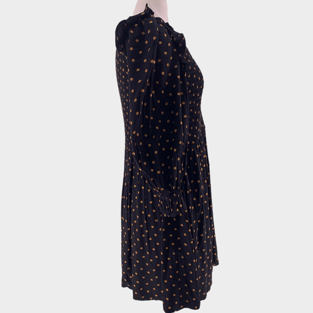 Madewell Lucie V-Neck Smocked Mini Dress in Oval Dot Orange Black S - Picture 6 of 14